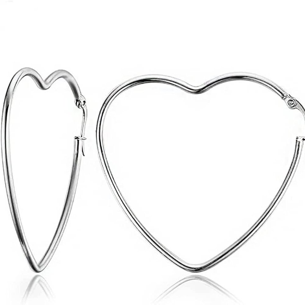 Large silver heart hoop earrings